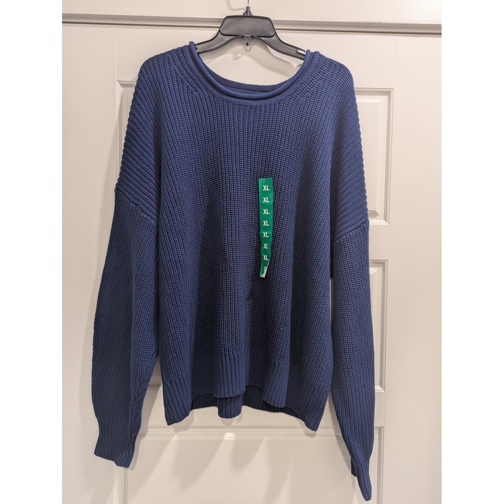 Gap Womens XL Navy Blue Cotton Shaker Stitch Crewneck Sweater 1905771 NWT